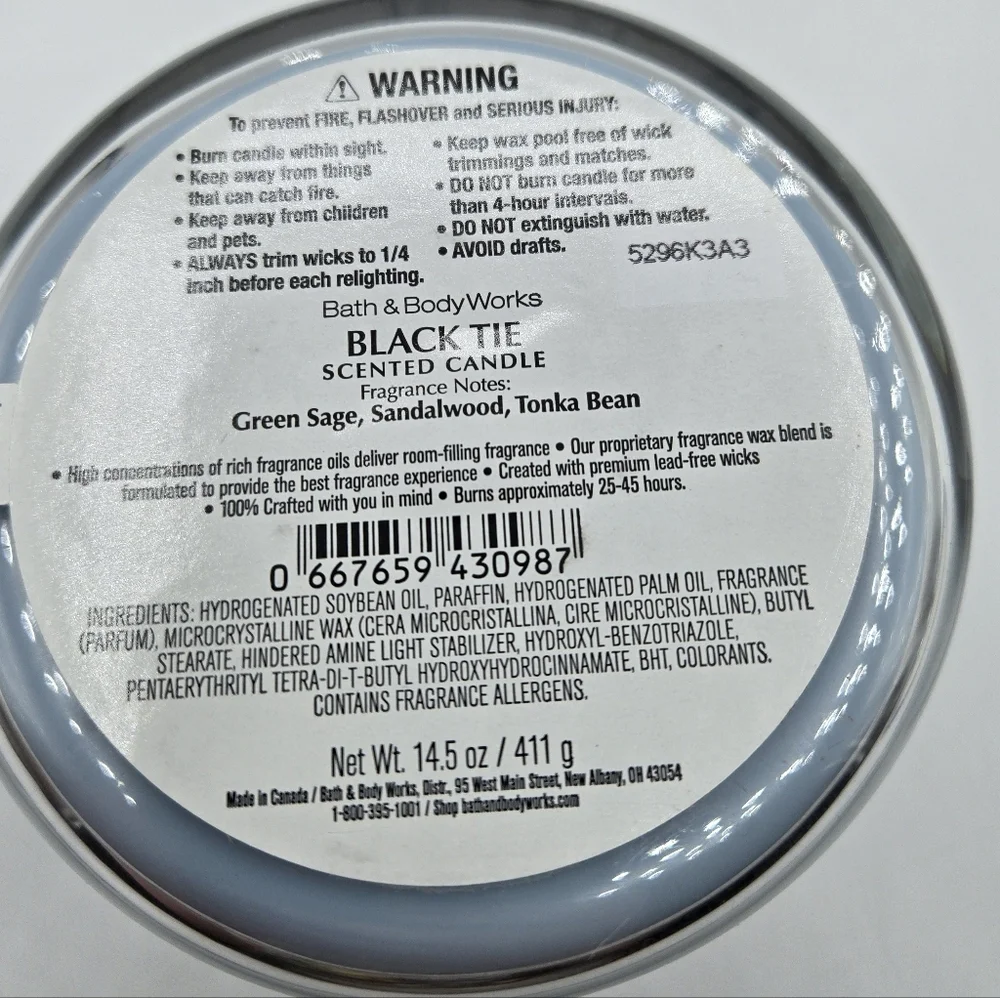 Bath and Body Works Black Tie 3 Wick Scented Candle - Picture 4 of 5